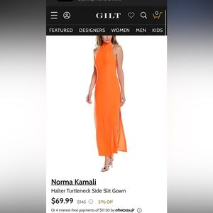 NWT Norma Kamali Halter Turtleneck side slit Gown